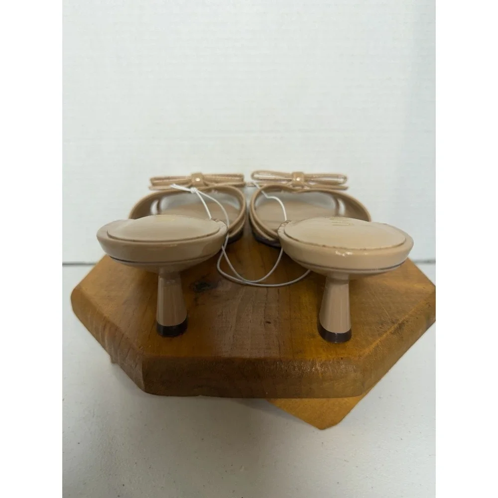 Unisa Nude Patent Bow Mule Heels Womens‎ 7.5M Slip On Kitten Heel Sandals NWOB